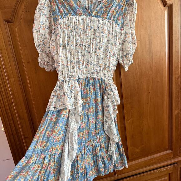 Anthropologie Current Air Los Angeles crinkle ruffle puff sleeve dress L large - Picture 9 of 13